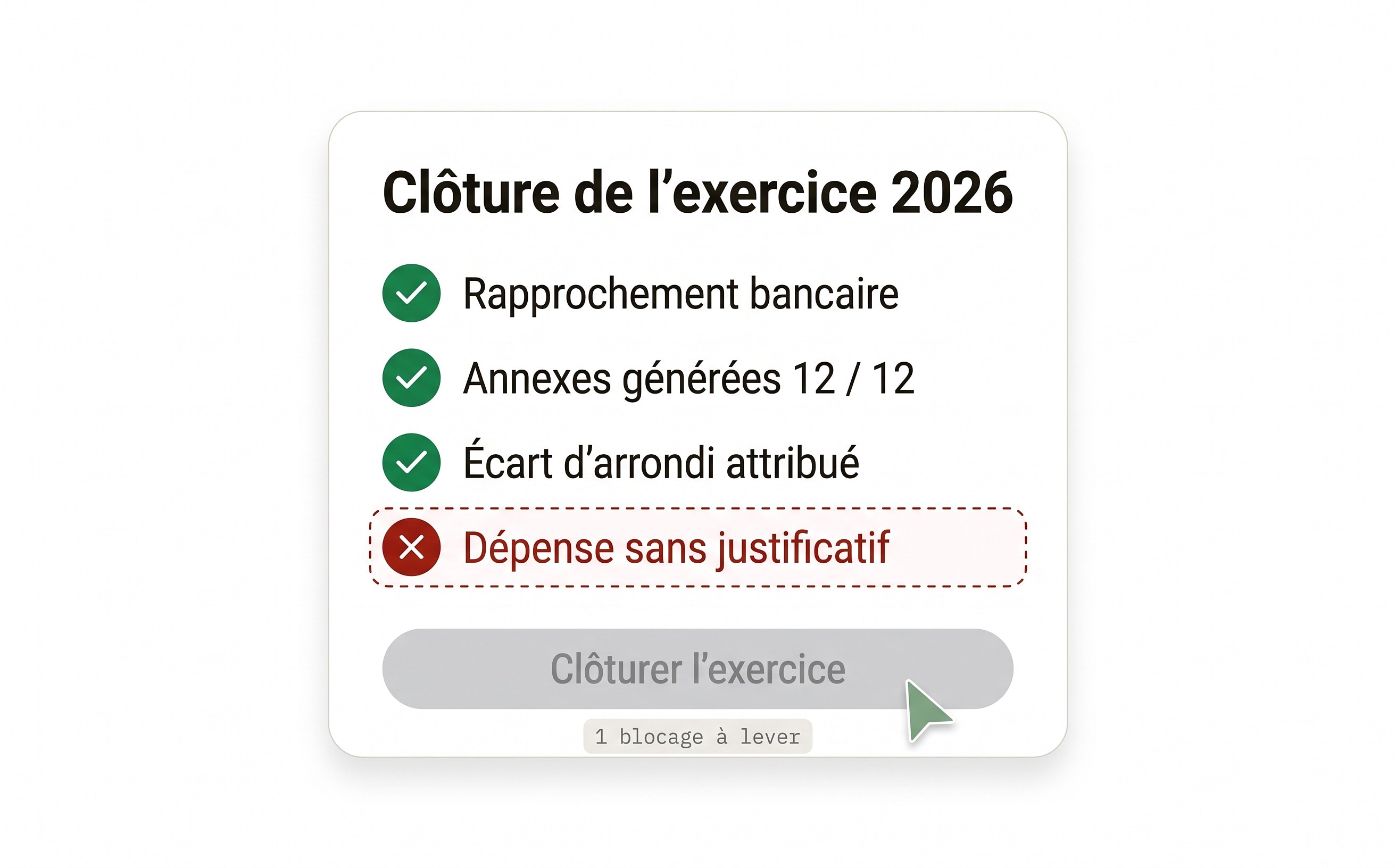 Clôture de l'exercice bloquée tant qu'une dépense reste sans justificatif